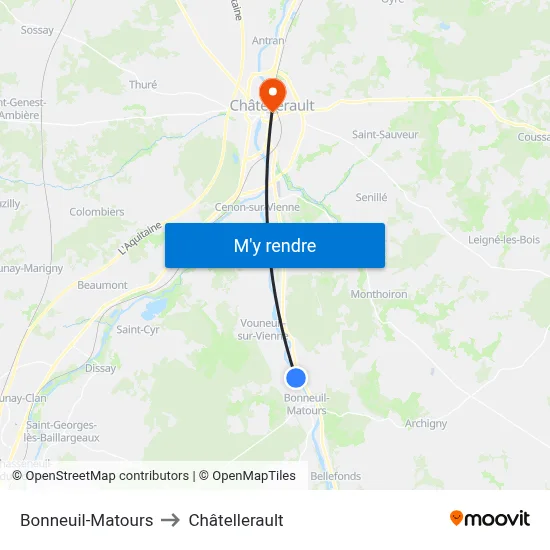 Bonneuil-Matours to Châtellerault map