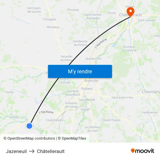 Jazeneuil to Châtellerault map