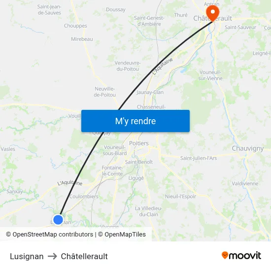 Lusignan to Châtellerault map