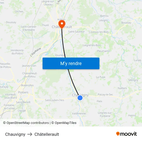 Chauvigny to Châtellerault map