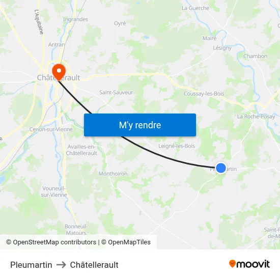 Pleumartin to Châtellerault map