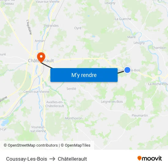 Coussay-Les-Bois to Châtellerault map