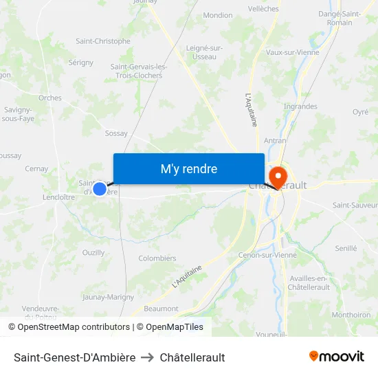 Saint-Genest-D'Ambière to Châtellerault map