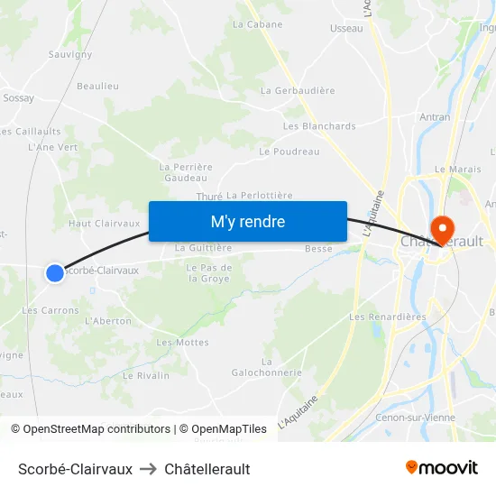 Scorbé-Clairvaux to Châtellerault map