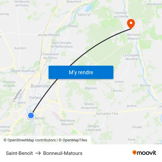 Saint-Benoît to Bonneuil-Matours map