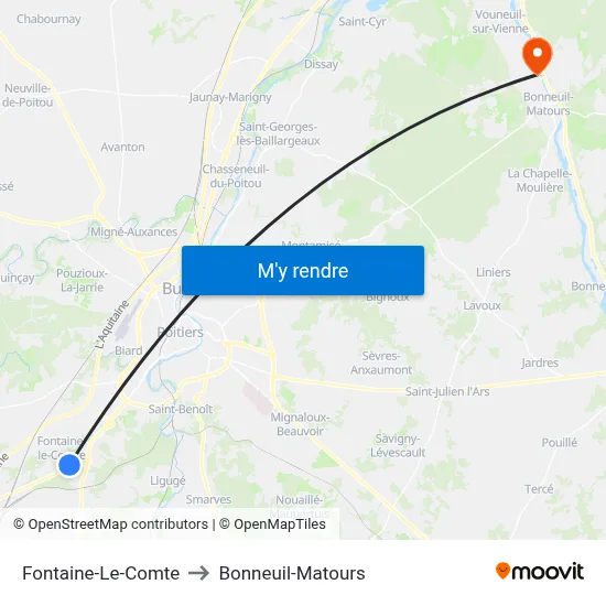 Fontaine-Le-Comte to Bonneuil-Matours map