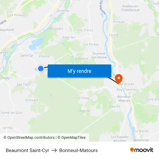 Beaumont Saint-Cyr to Bonneuil-Matours map
