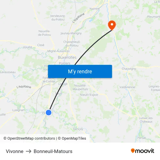 Vivonne to Bonneuil-Matours map
