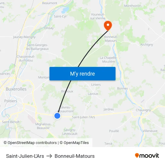 Saint-Julien-L'Ars to Bonneuil-Matours map