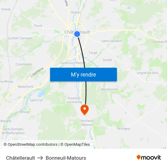 Châtellerault to Bonneuil-Matours map