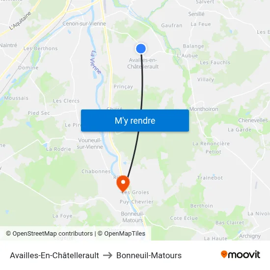 Availles-En-Châtellerault to Bonneuil-Matours map