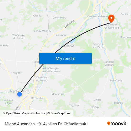 Migné-Auxances to Availles-En-Châtellerault map