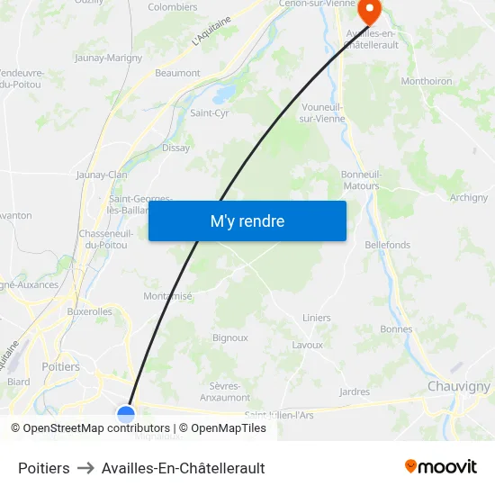 Poitiers to Availles-En-Châtellerault map