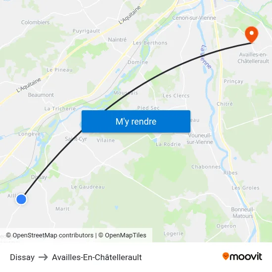 Dissay to Availles-En-Châtellerault map