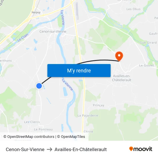Cenon-Sur-Vienne to Availles-En-Châtellerault map