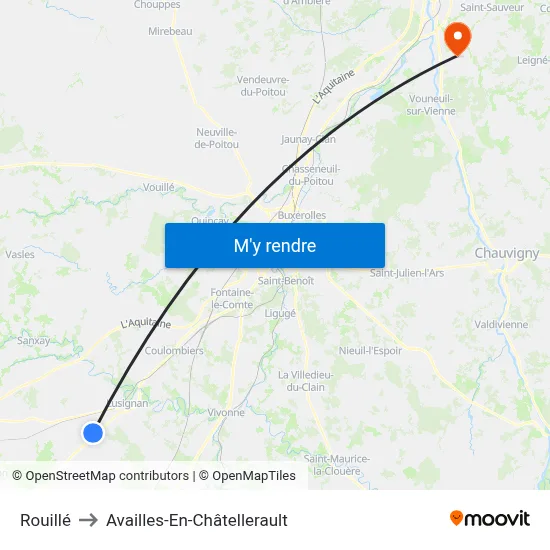 Rouillé to Availles-En-Châtellerault map