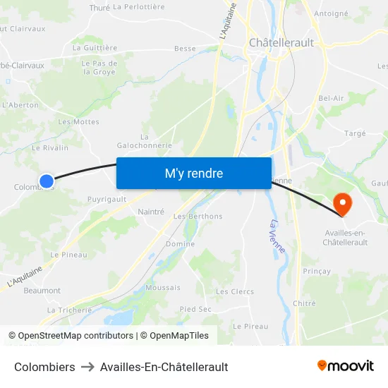 Colombiers to Availles-En-Châtellerault map