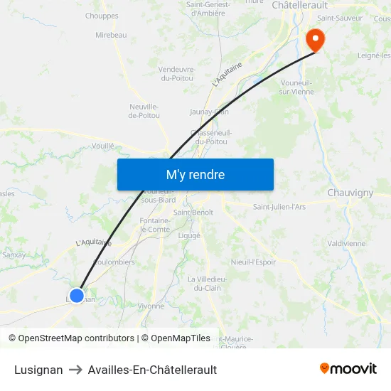 Lusignan to Availles-En-Châtellerault map