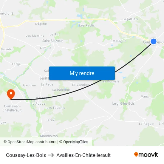 Coussay-Les-Bois to Availles-En-Châtellerault map