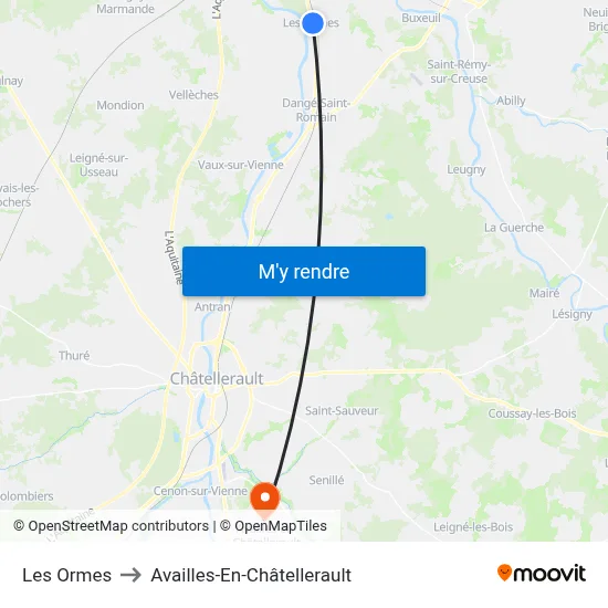 Les Ormes to Availles-En-Châtellerault map