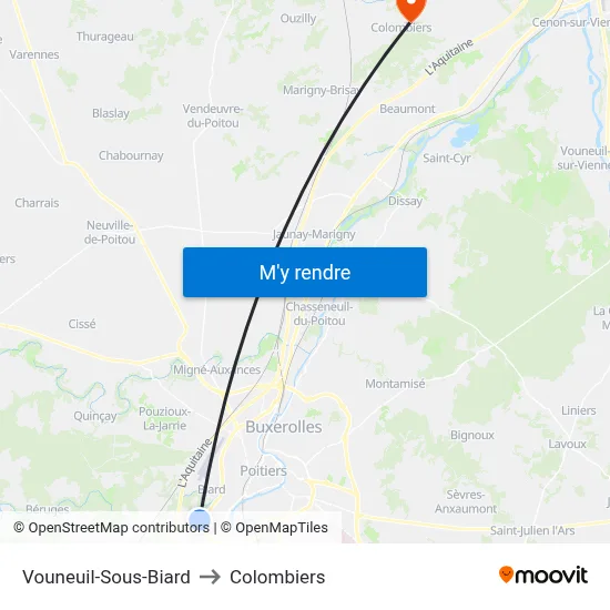 Vouneuil-Sous-Biard to Colombiers map