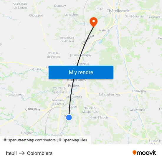 Iteuil to Colombiers map