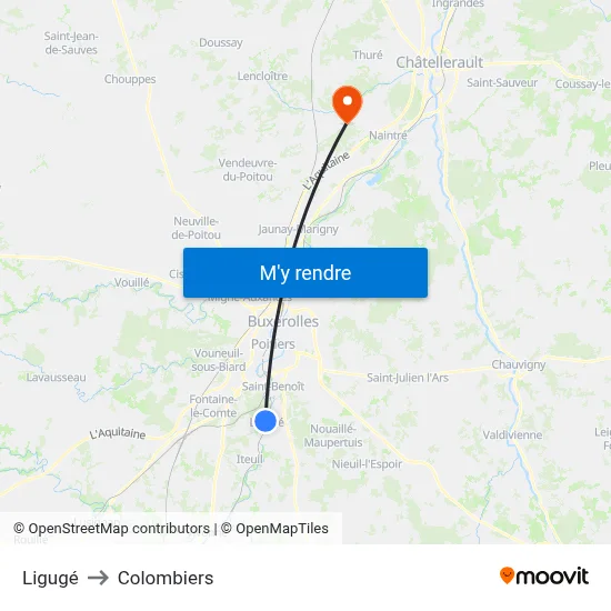 Ligugé to Colombiers map