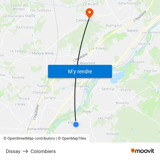 Dissay to Colombiers map