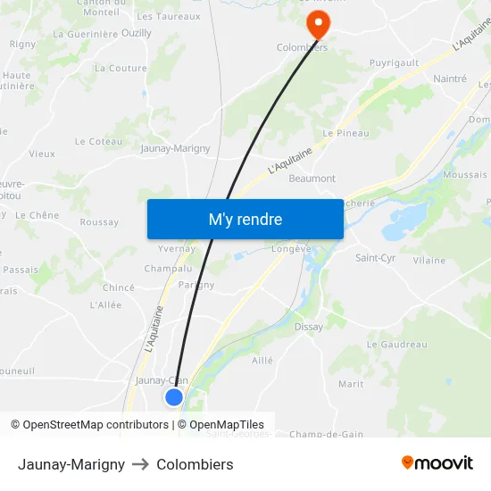 Jaunay-Marigny to Colombiers map