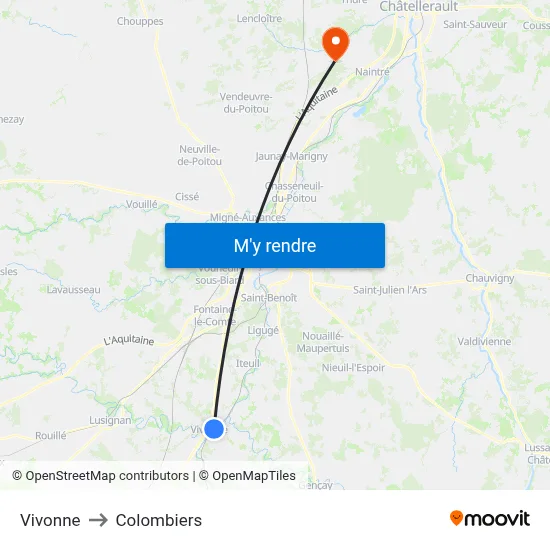 Vivonne to Colombiers map