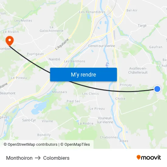 Monthoiron to Colombiers map