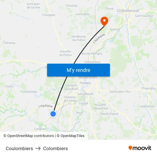 Coulombiers to Colombiers map