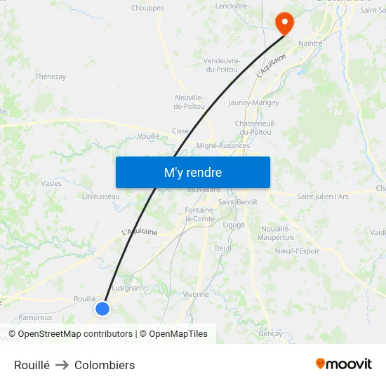 Rouillé to Colombiers map