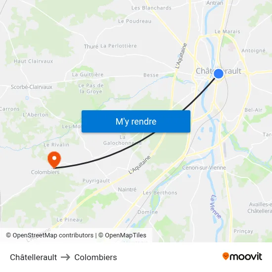 Châtellerault to Colombiers map