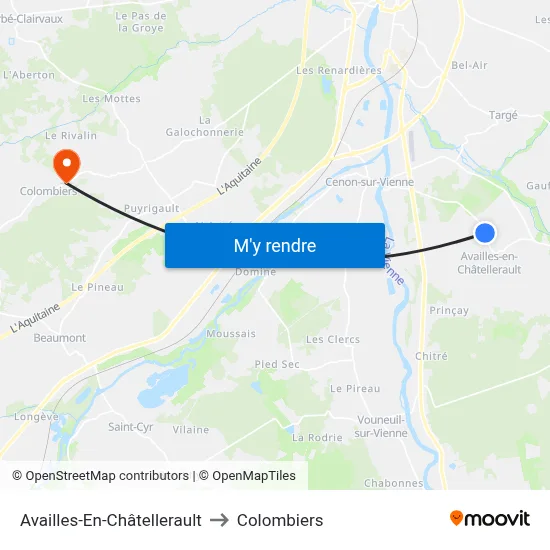 Availles-En-Châtellerault to Colombiers map