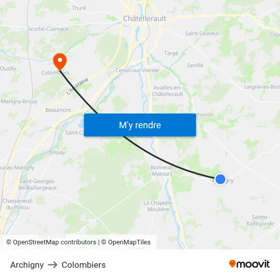 Archigny to Colombiers map
