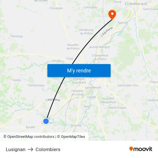 Lusignan to Colombiers map