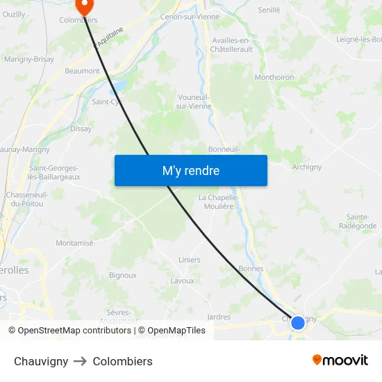 Chauvigny to Colombiers map