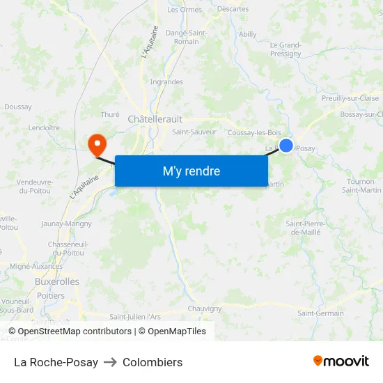 La Roche-Posay to Colombiers map