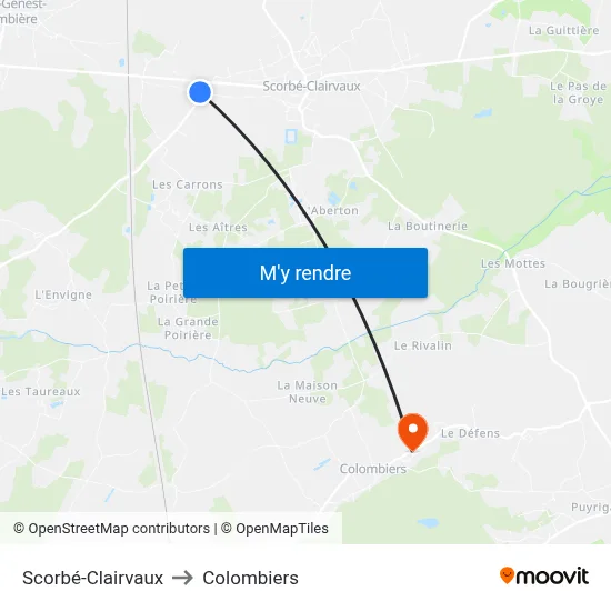 Scorbé-Clairvaux to Colombiers map