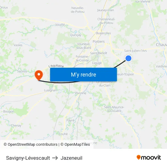 Savigny-Lévescault to Jazeneuil map