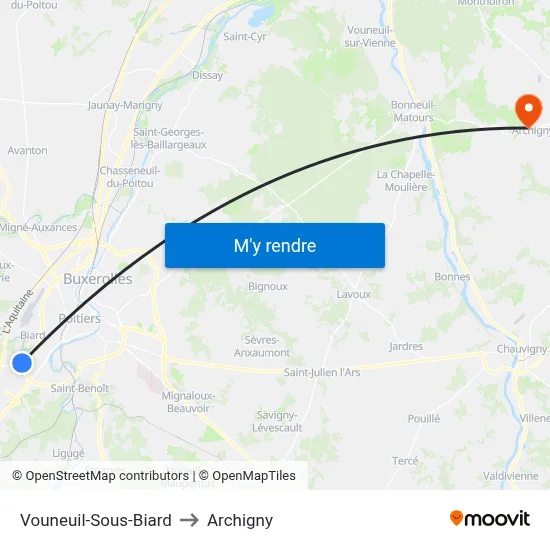 Vouneuil-Sous-Biard to Archigny map