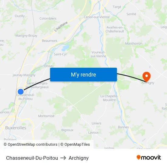 Chasseneuil-Du-Poitou to Archigny map