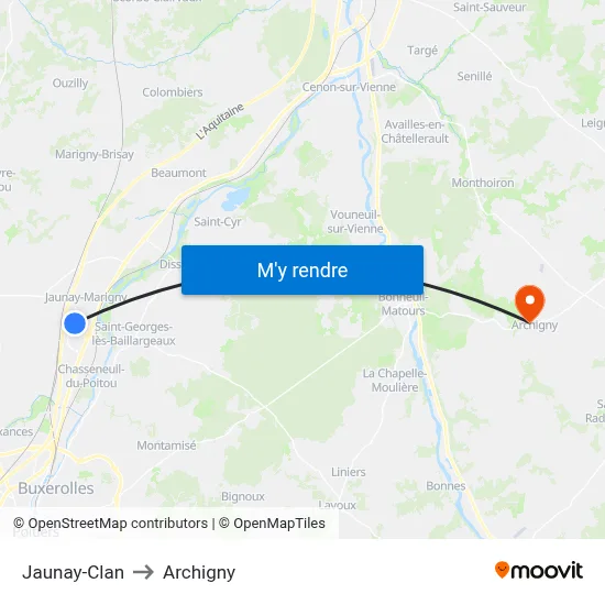 Jaunay-Clan to Archigny map