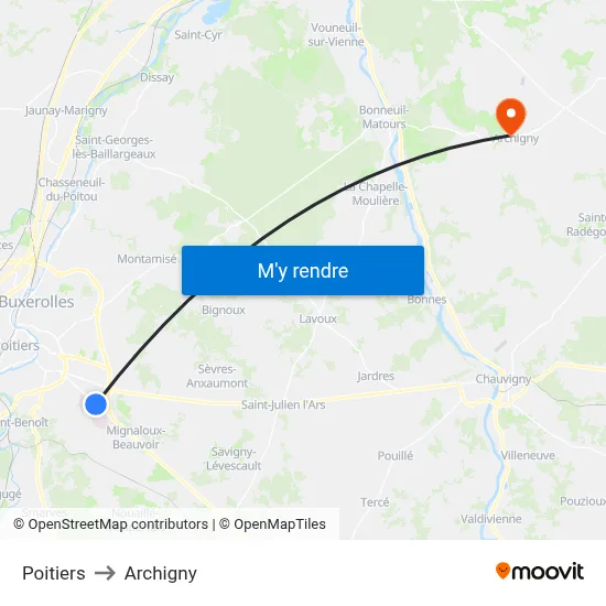 Poitiers to Archigny map
