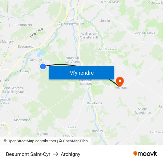 Beaumont Saint-Cyr to Archigny map