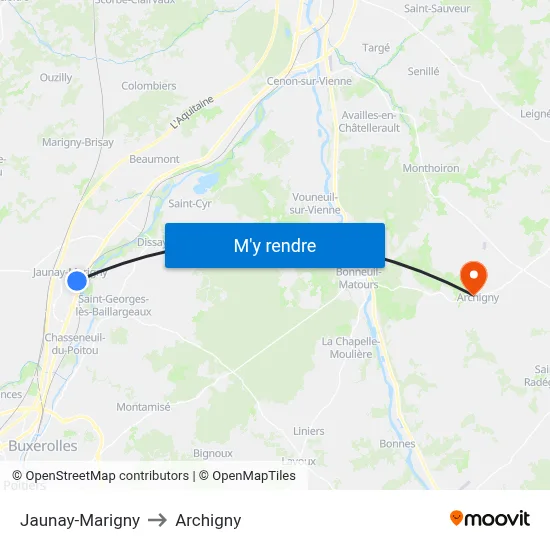 Jaunay-Marigny to Archigny map