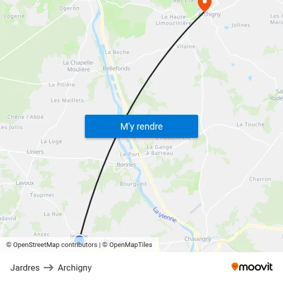 Jardres to Archigny map