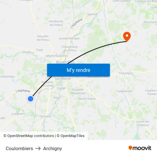 Coulombiers to Archigny map