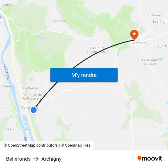 Bellefonds to Archigny map